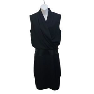 Helmut Lang Size 2 Contra Sleeveless Draped Blouson Surplice Dress Black